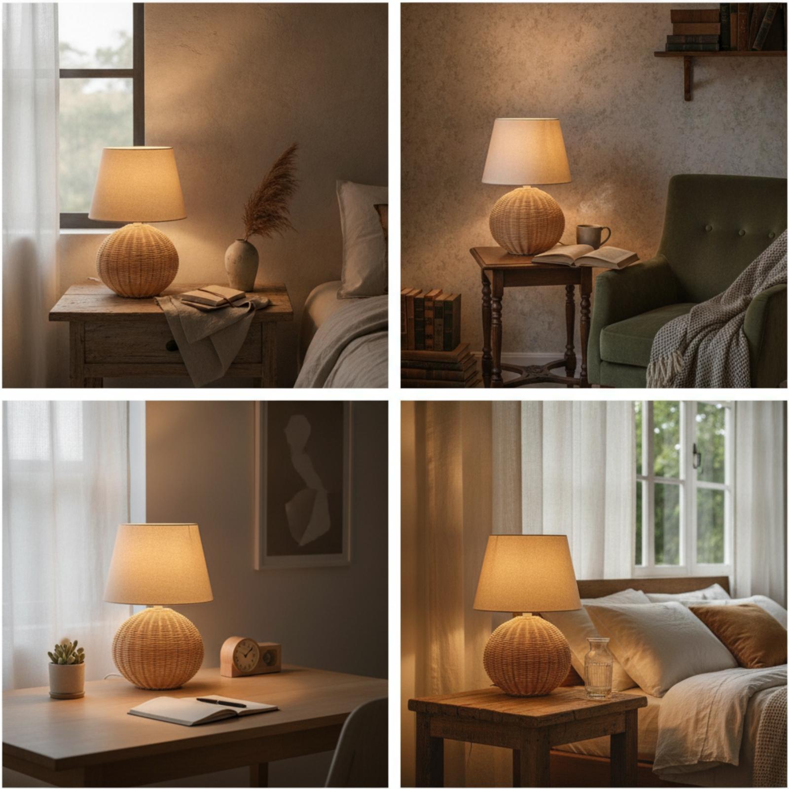 Bedside Lamp Rattan Base Fabri - огляд і ціна Home Textile