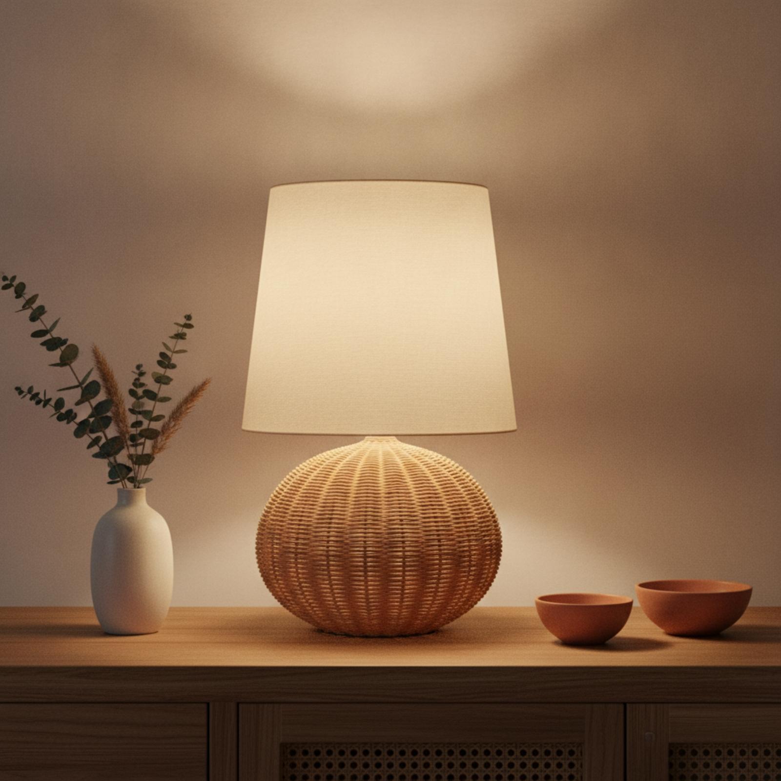 Bedside Lamp Rattan Base Fabri - огляд і ціна Home Textile