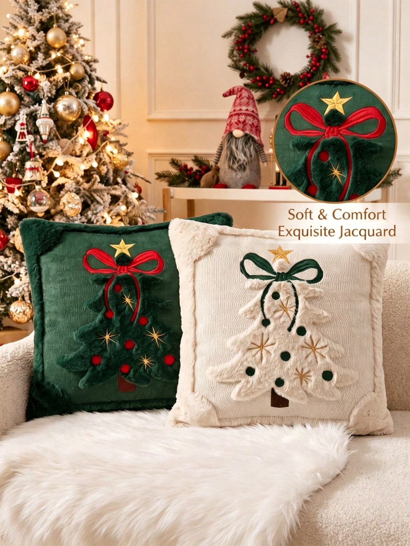 2pcs 3D Jacquard Christmas Tre - огляд і ціна Pillow Insert 18X18